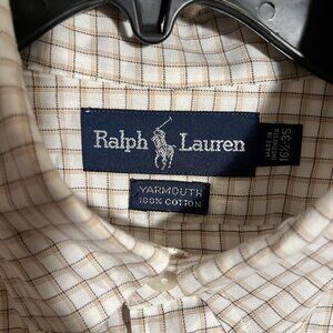 Ralph Lauren Polo Yarmouth Dress Shirt, Tan Plaid, 16.5 / 35